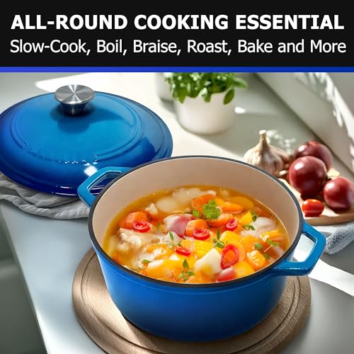 MUELLER HOME 7.5 QT Enameled Cast Iron Dutch Oven (7.5 Quart -Round / Aqua Blue)