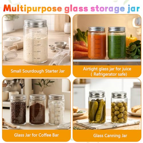 8 oz Small Glass Coffee Jars Spice Jar Round Storage Canister with Wooden Lid Clear Glass Food Jar for Pantry Sugar Tea Coffee Bean Spice Nuts Cookies Bath Salts (8oz/250ml-6pcs-B)