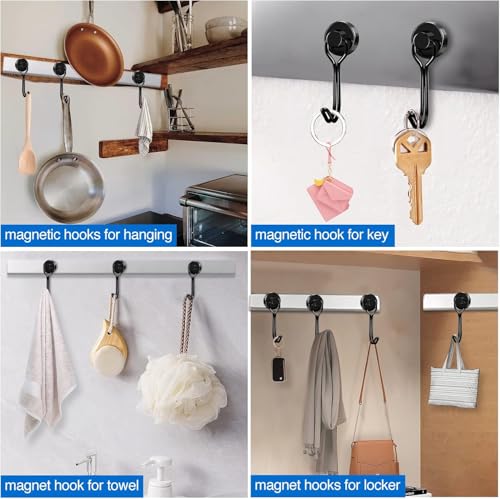 Magnetic Hooks Magnet Hook for Cruise Cabins Fridge 30LBS 6Pack (Black / 0.63in)