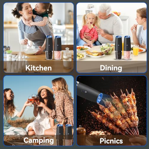 Rechargeable Electric Salt And Pepper Grinder Set (Black-Set)
