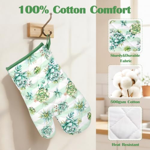 Succulent Oven Mitts and Pot Holders Set (Succulent / Oven Mitt x1 & Pot Holder x1)