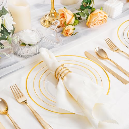 102 Pcs Clear Gold Plastic Plates (102 Pieces / Clear Gold)