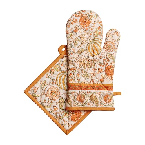 100% Cotton Oven Mitt & Pot Holder Set (127 - Pumpkin Spice / 7.5" x 13" & 8" x 8" (Oven Mitt & Pot Holder))