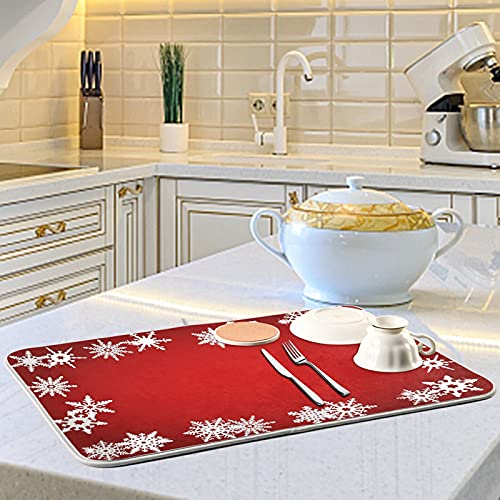 Super Absorbent Dish Drying Mat (Christmas Snowflake Abstract / 16" x 18")
