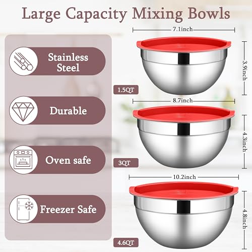 Stainless Steel Mixing Bowls with Lid (6 Count)