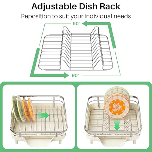 Expandable Dish Drying Rack for Small Kitchen Counter (Beige)