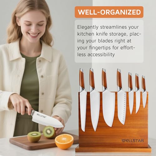 Modern Acacia Magnetic Knife Block Holder 12 x 10 Inches (L)