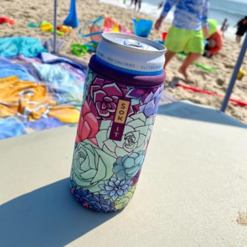 CanSok Sleeve for Beer & Soda Insulated Neoprene Cover (Succulents / 25oz Can Sleeve)