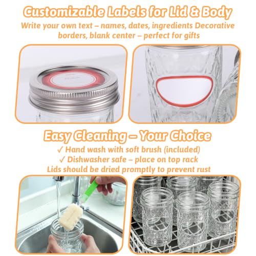 8oz 24 Pack Glass Mason Jars with Airtight Silver Lids and Bands (8oz-24pcs-D)