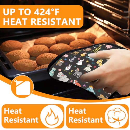Cute Animals Oven Mitts and Animal World Pot Holders Sets 4Pcs (Cute Animals)