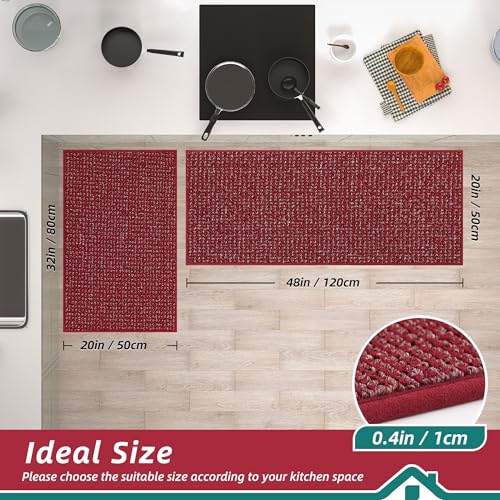 Kitchen Rugs and Mats 2PCS Non (Red / 20"x32"+20"x48" (Rectangular))