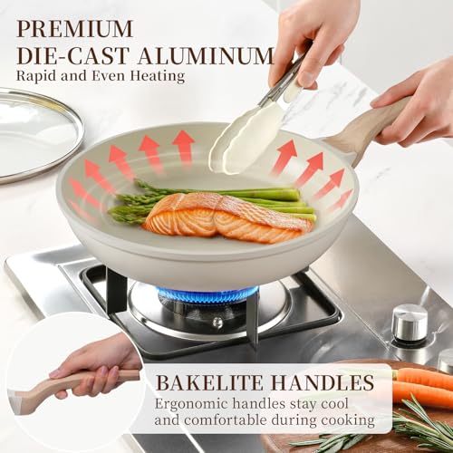 16Pcs Ceramic Pots and Pans Set Non Stick (Ceramic White / 16 Piece)