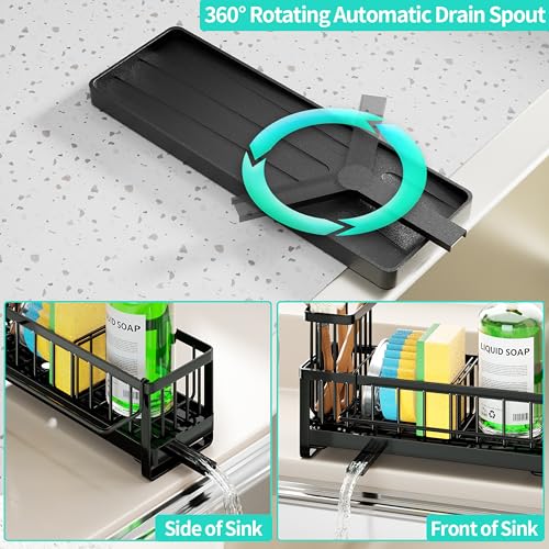 Sponge Holder for Kitchen Sink (Black / with Dishcloth Holder)