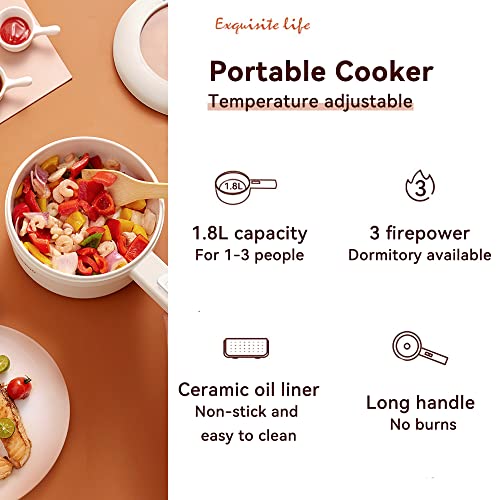 Electric Hot Pot Cooker Steamer 1.8L Multifunctional Nonstick Pan Office Dorm Cooking Portable Ramen Cooker Steamer Boil Dry Protection Suitable For Noodle Cooker Eggs StirFrying