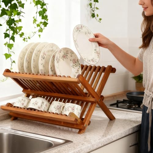 Teak Wood Dish Drying Rack