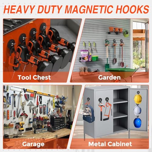 12 Pcs Magnetic Hooks Heavy Duty (2.6" Magnet-12 Pack-Orange)