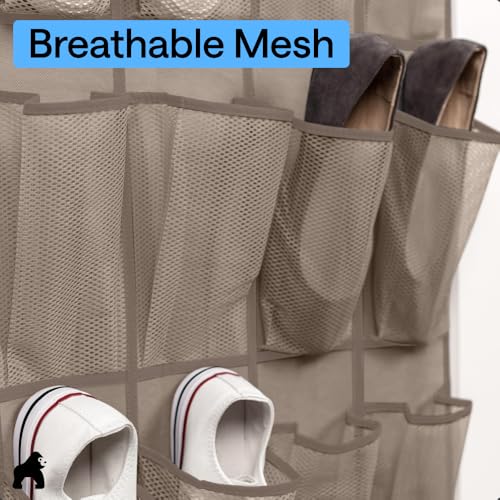 Over the Door Shoe Organizer (Beige / 24 Pockets/4 Hooks)