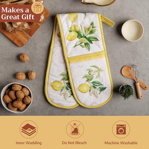 Double Oven Mitts 100% Cotton Double Oven Glove (004 - Limoncello / 7" x 35" (Double Oven Mitt))