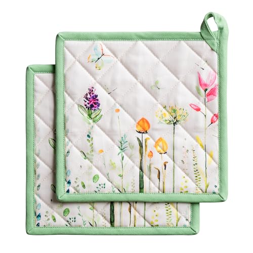 Pot Holders 100% Cotton Potholders (019 - Botanical Fresh / 8" x 8" (Pot Holder Pack of 2))
