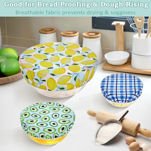 5Pcs Reusable Beeswax Elastic Bowl Covers for Bread Proofing and Food Cover (Fruit Grid)