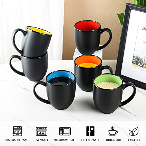 16oz ceramic Coffee Mug Sets with Large Handles Matte Black Porcelain Mug Multiple colors Cups for Coffee (16oz)