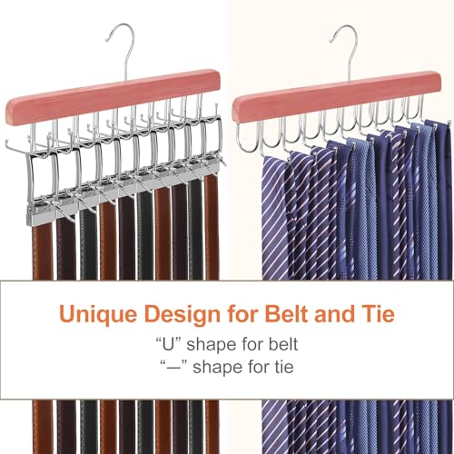 Cedar 2 Pack 2 in 1 Belt Tie Hanger for Closet Max 60 Belts with 60 Ties Capacity (Cedar-2 Pack)