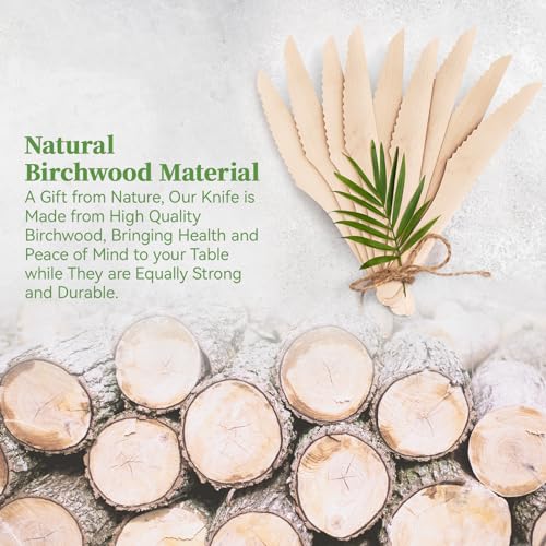 300 Count Compostable Wooden Disposable Knives for Party (brown-knives)