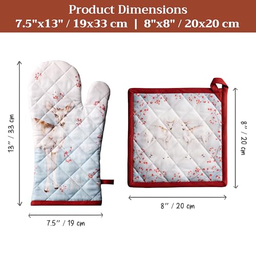 100% Cotton Oven Mitt & Pot Holder Set (113 - Fairy Tale Forest / 7.5" x 13" & 8" x 8" (Oven Mitt & Pot Holder))