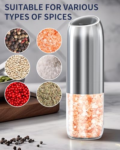Gravity Electric Salt and Pepper Grinder Set (Battery / Stainless Steel Plus)
