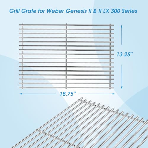 66802 18.75" Grill Grates for Weber GS4 Genesis II 300 Genesis II LX 300 Series (18 3/4" x 13 1/4"SS)