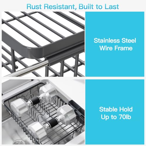 Gray Dish Drying Rack Over the Sink with Utensil Holder (Dark Gray / For 12.5"-30"w Sink, Expandable)
