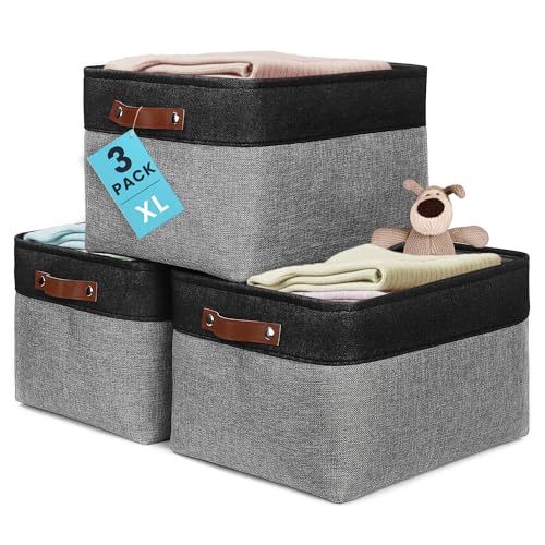 16x12.5in Storage Baskets (Gray / Black / Extra Large - 3pc)