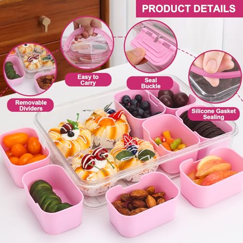 Snackle Box Snack Container Tray with Lid (8 Compartments / Pink)
