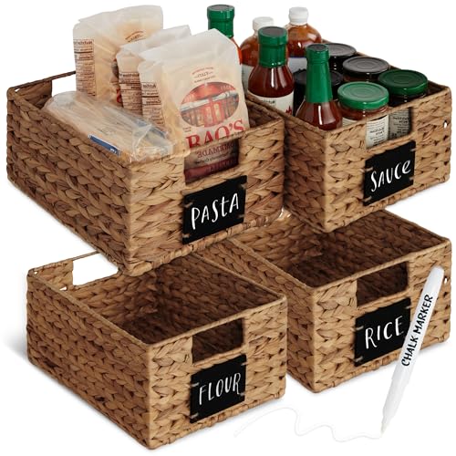 Set of 4 9x12in Water Hyacinth Pantry Baskets (9x12x5in / Chestnut)