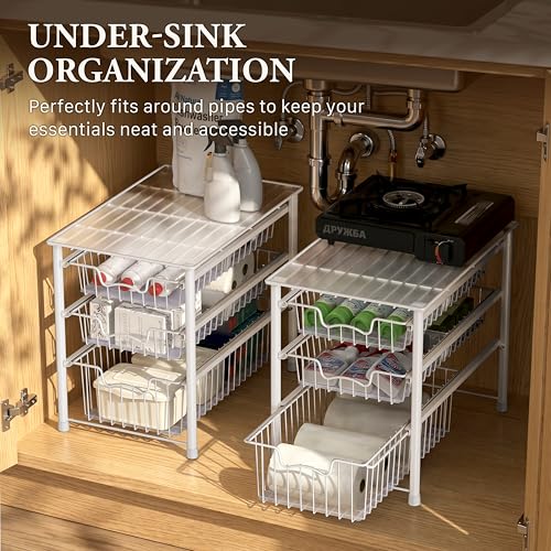 Stackable 3 Tier Sliding Basket Organizer Drawer (3-tier / White)