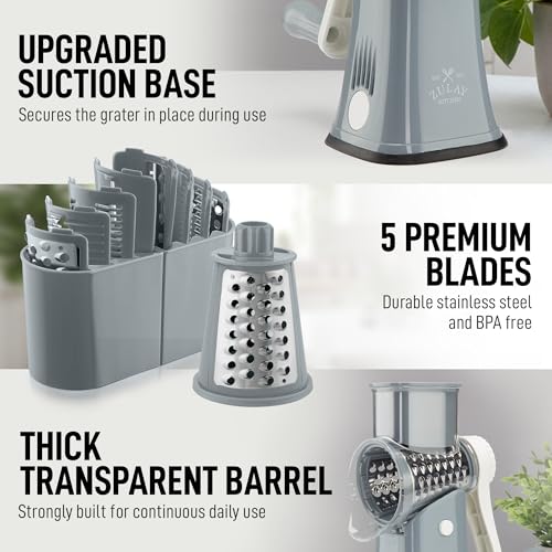 Rotary Cheese Grater Manual Hand Crank 5 Blade Shredder