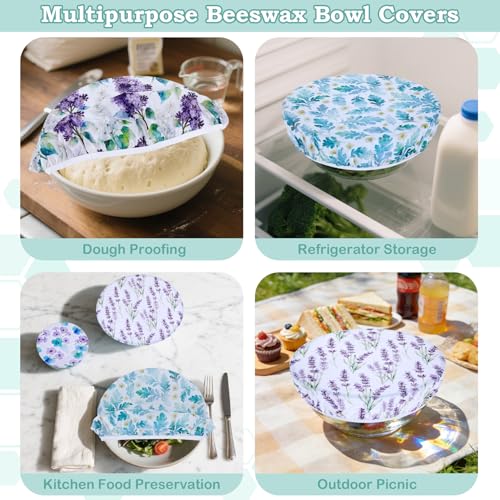 5Pcs Reusable Beeswax Elastic Bowl Covers for Bread Proofing and Food Cover (Lilacs)