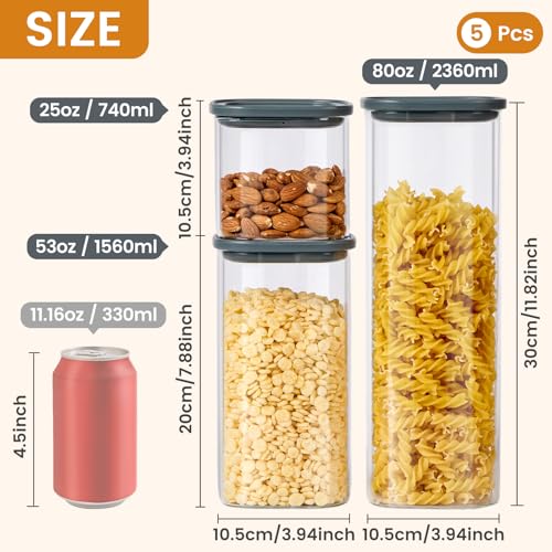 Glass Storage Jars with Lids (Square Gray 5 Pcs)