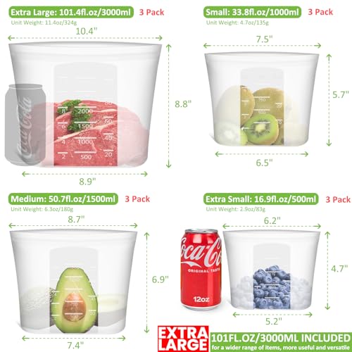Reusable Storage Bag (Translucent | XL+M+S+XS | 12 Pack)