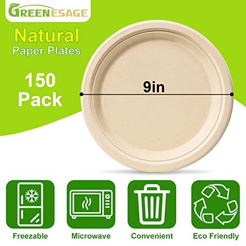 Compostable 9 Inch Paper Plates (9 inch 150 Pack)
