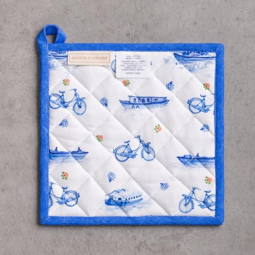 Pot Holders 100% Cotton Potholders (008 - Amsterdam Canals / 8" x 8" (Pot Holder Pack of 1))