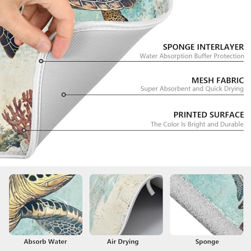Vintage Ocean Sea Turtle04 Dish Drying Mat for Kitchen Counter Absorbent Microfiber Large Drying Pad Dish mats for Kitchen Countertops 18 x 24 Inch (Sea Turtle / 24" x 18")