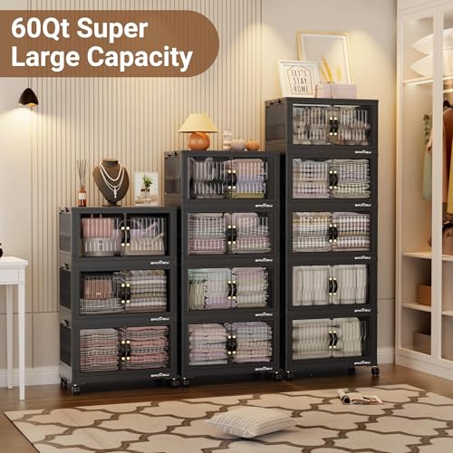 180Qt Stackable Storage Bins with Lid (Black / 60QT-3Pack)