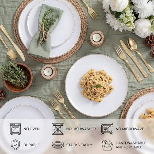 100PCS White Plates with Gold Trim (Gold / 100 count)