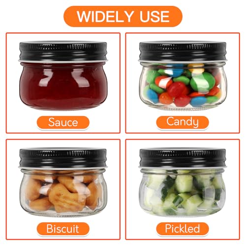 4oz 24 Pack Mini Mason Jars with Black Lids (Black Lids-4oz)