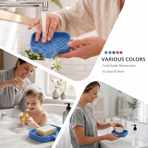 Silicone Soap Dish with Drain Spout (Lichen Blue / S(4.9"×3.2"))