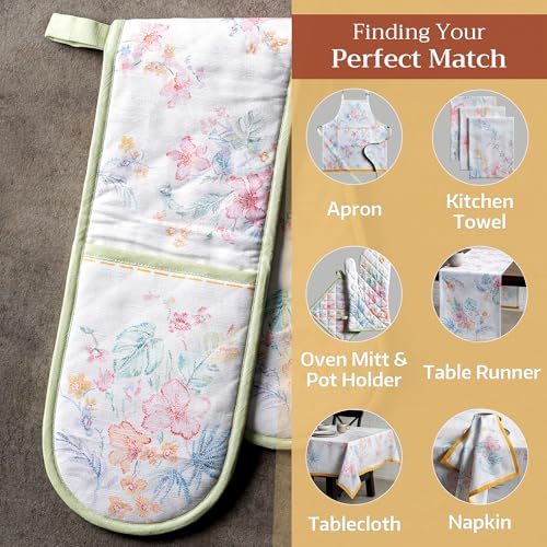 Double Oven Mitts 100% Cotton Double Oven Glove (102 - Paradise Island / 7" x 35" (Double Oven Mitt))