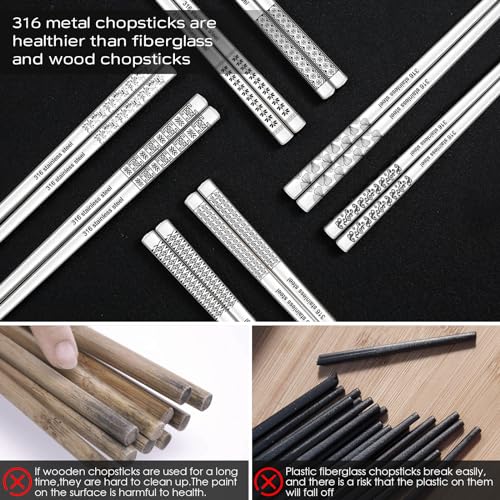 8 Pairs Metal Chopsticks Reusable 18 (Silver 316 stainless steel)