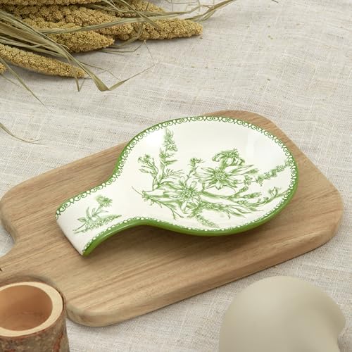 Green Garden Toile De Jouy Spoon Rest for Stove Top (Green Garden Toile De Jouy)