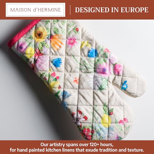 Maison d'Hermine Oven Gloves 100% Cotton Oven Mitt (105 - Jardin D'ete - Fog / 7.5" x 13" (Oven Mitt))